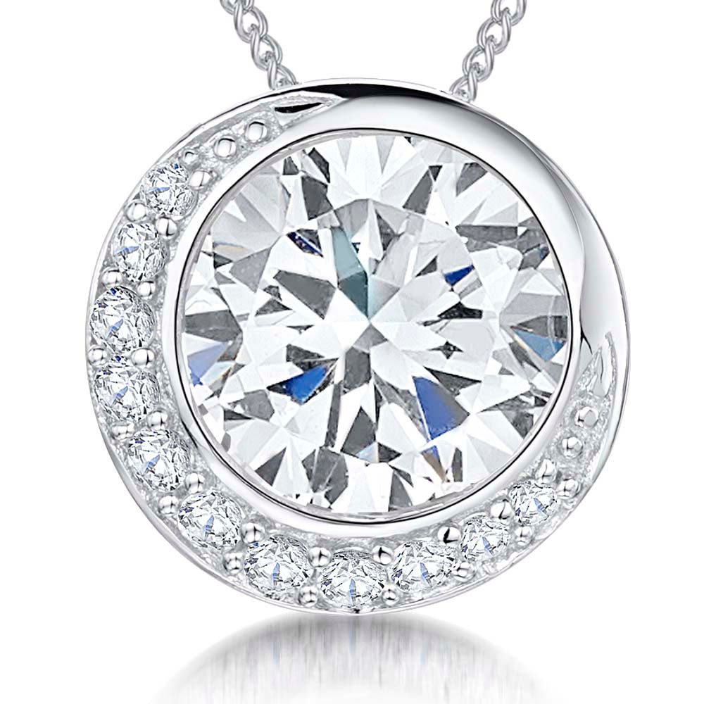 Sterling Silver 3/4 Pave Surround Rubover Pendant