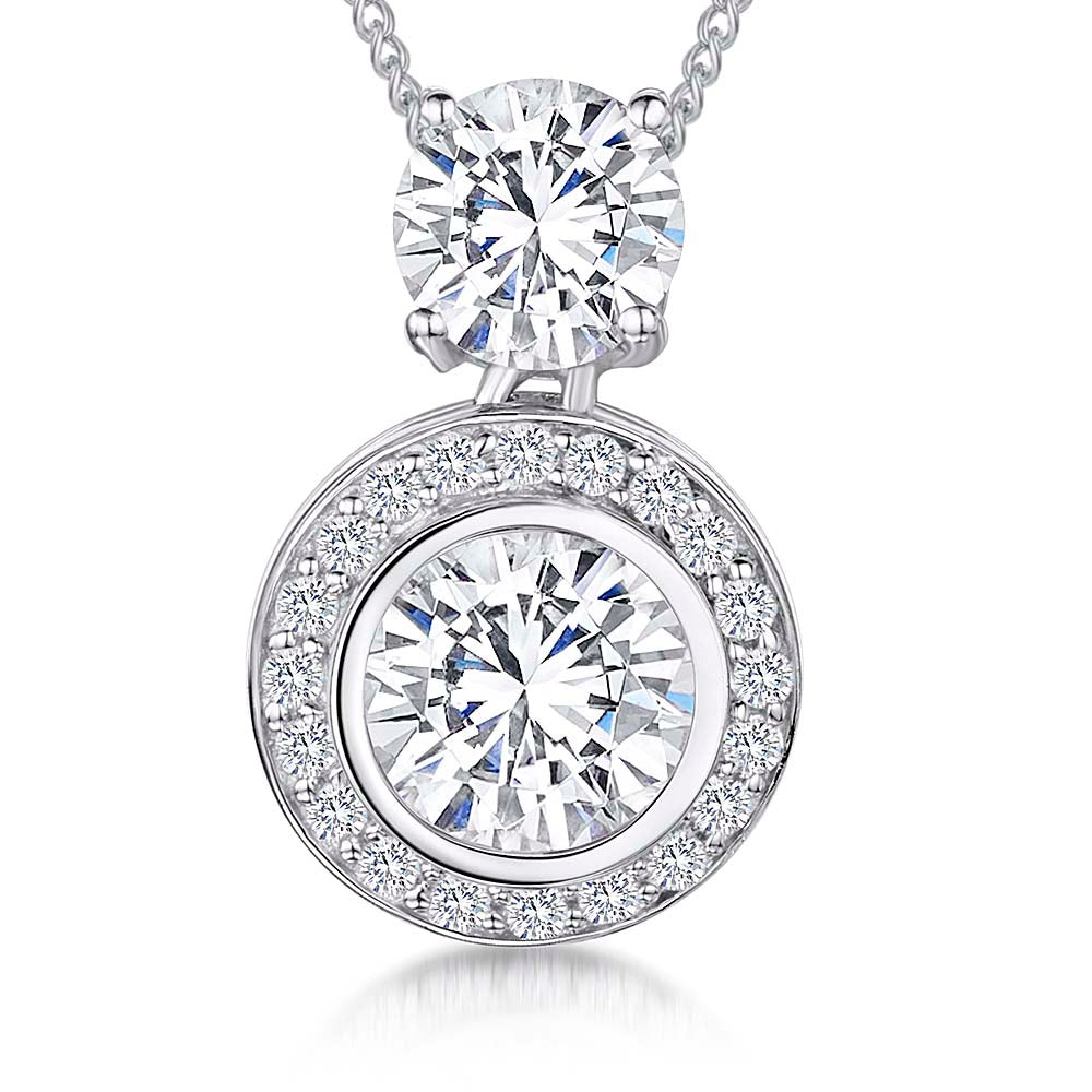 Sterling Silver Pave Halo Surround Cubic Zirconia Pendant