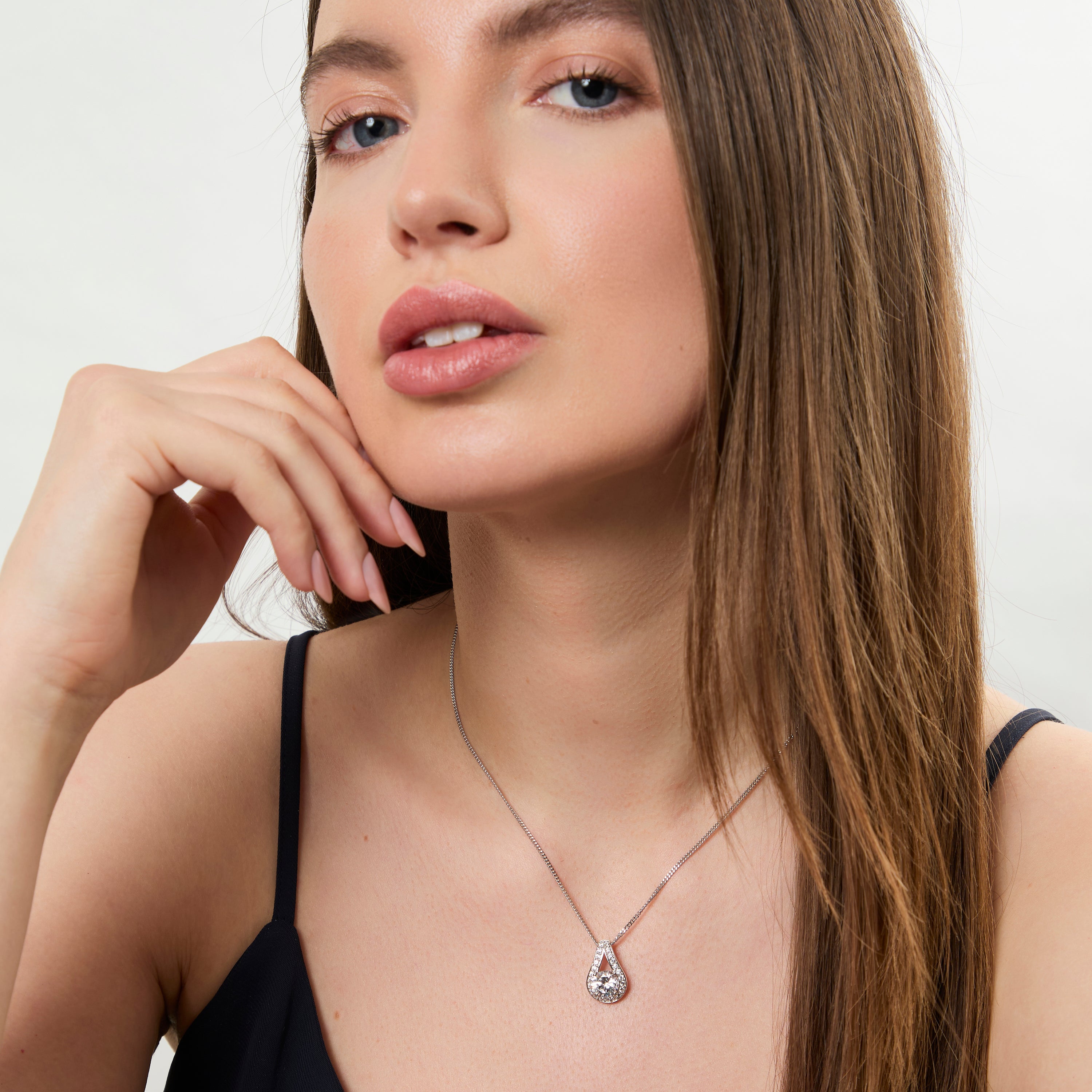 Sterling Silver Open Teardrop Zirconia Pendant