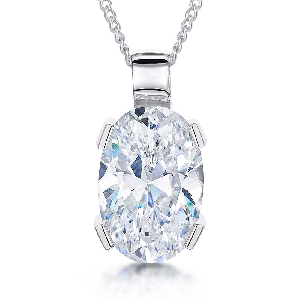 Sterling Silver Large Oval Cubic Zirconia Pendant