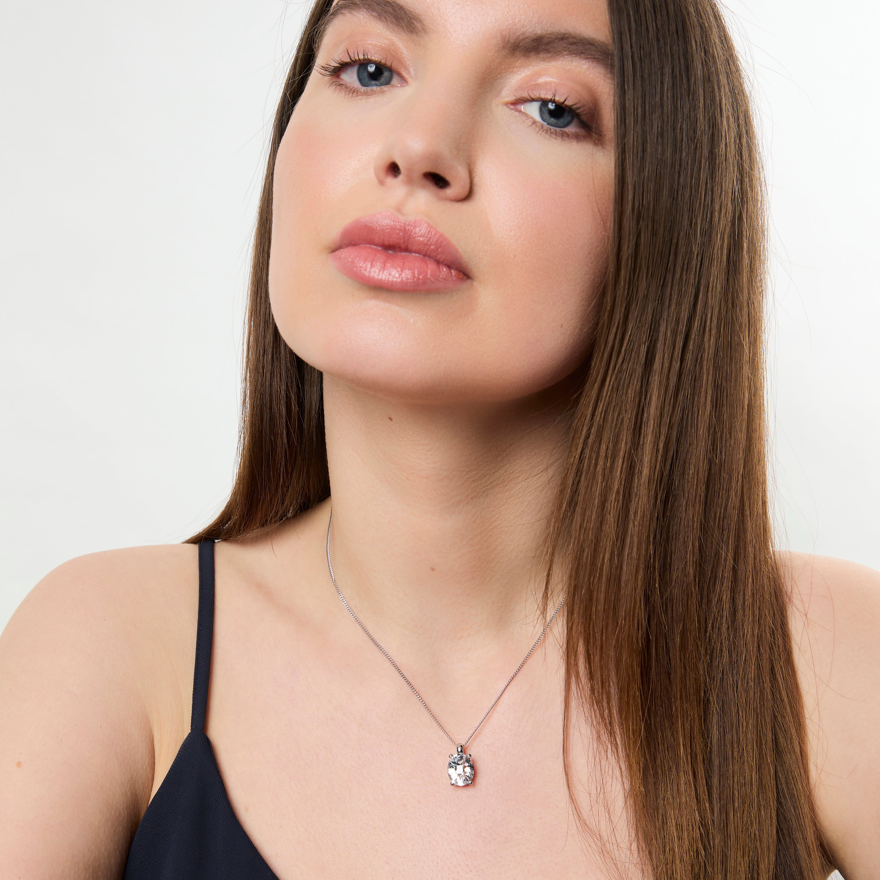Sterling Silver Large Oval Cubic Zirconia Pendant