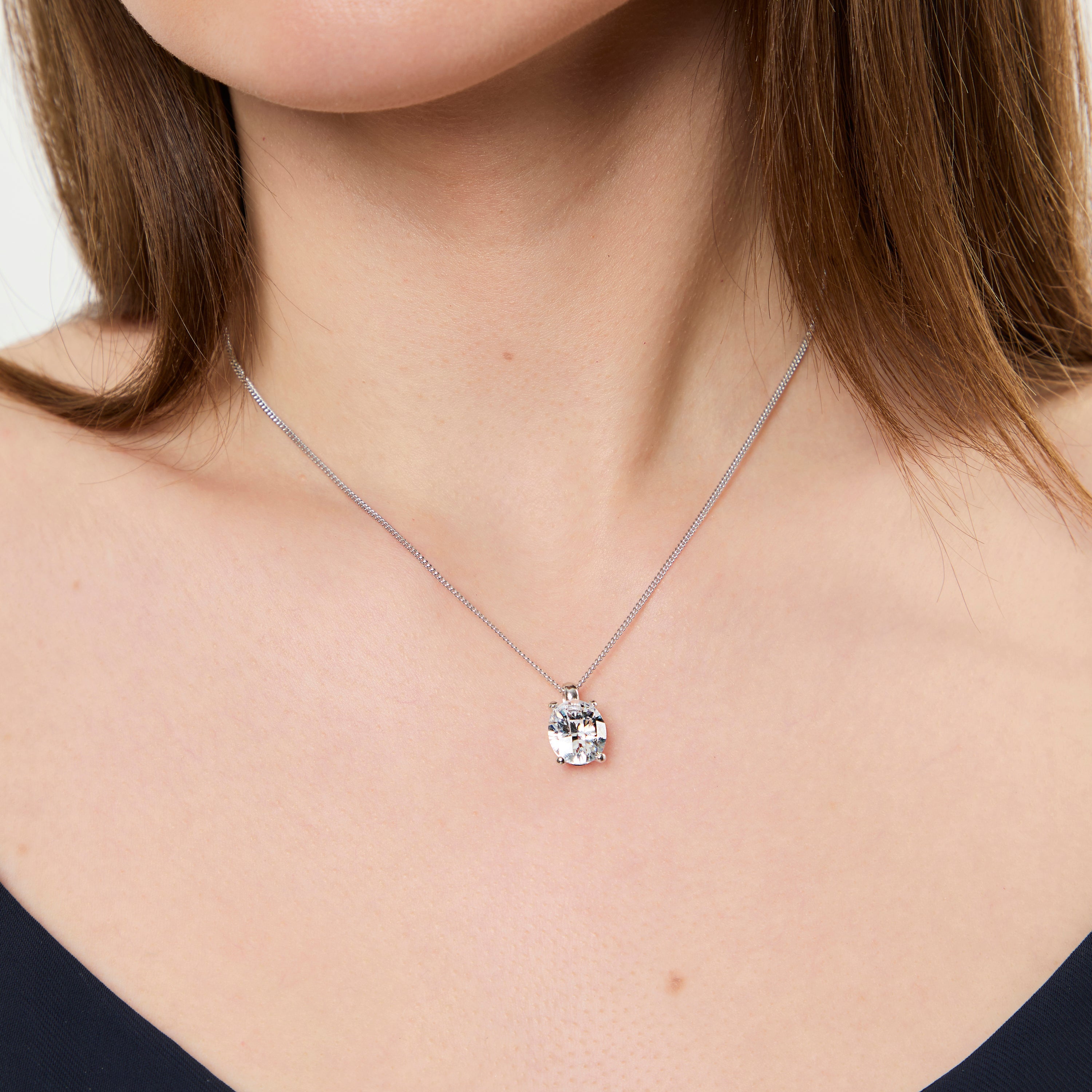 Sterling Silver Large Oval Cubic Zirconia Pendant