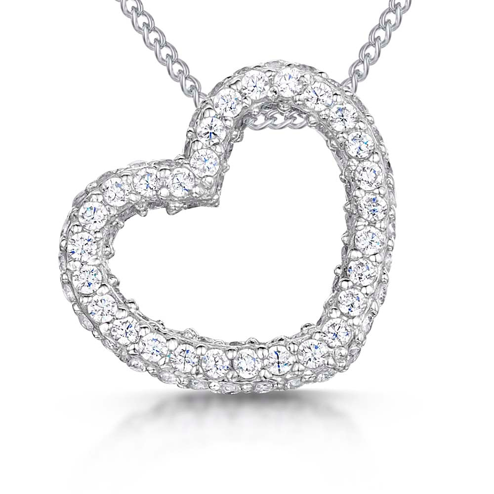 Sterling Silver Fully Set Cubic Zirconia Heart Pendant