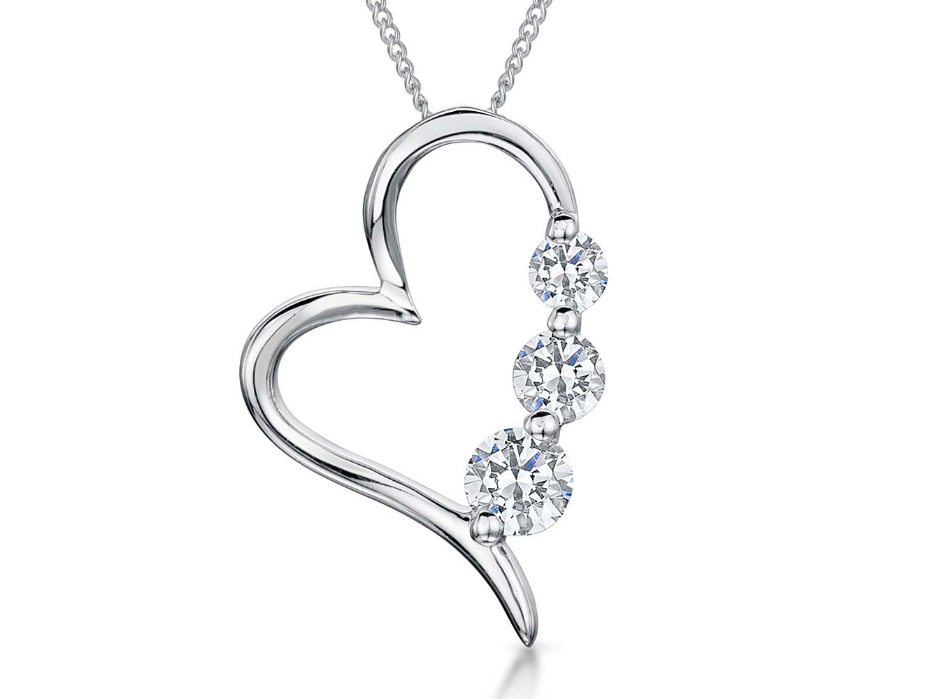 Sterling Silver Heart Three Stones Pendant