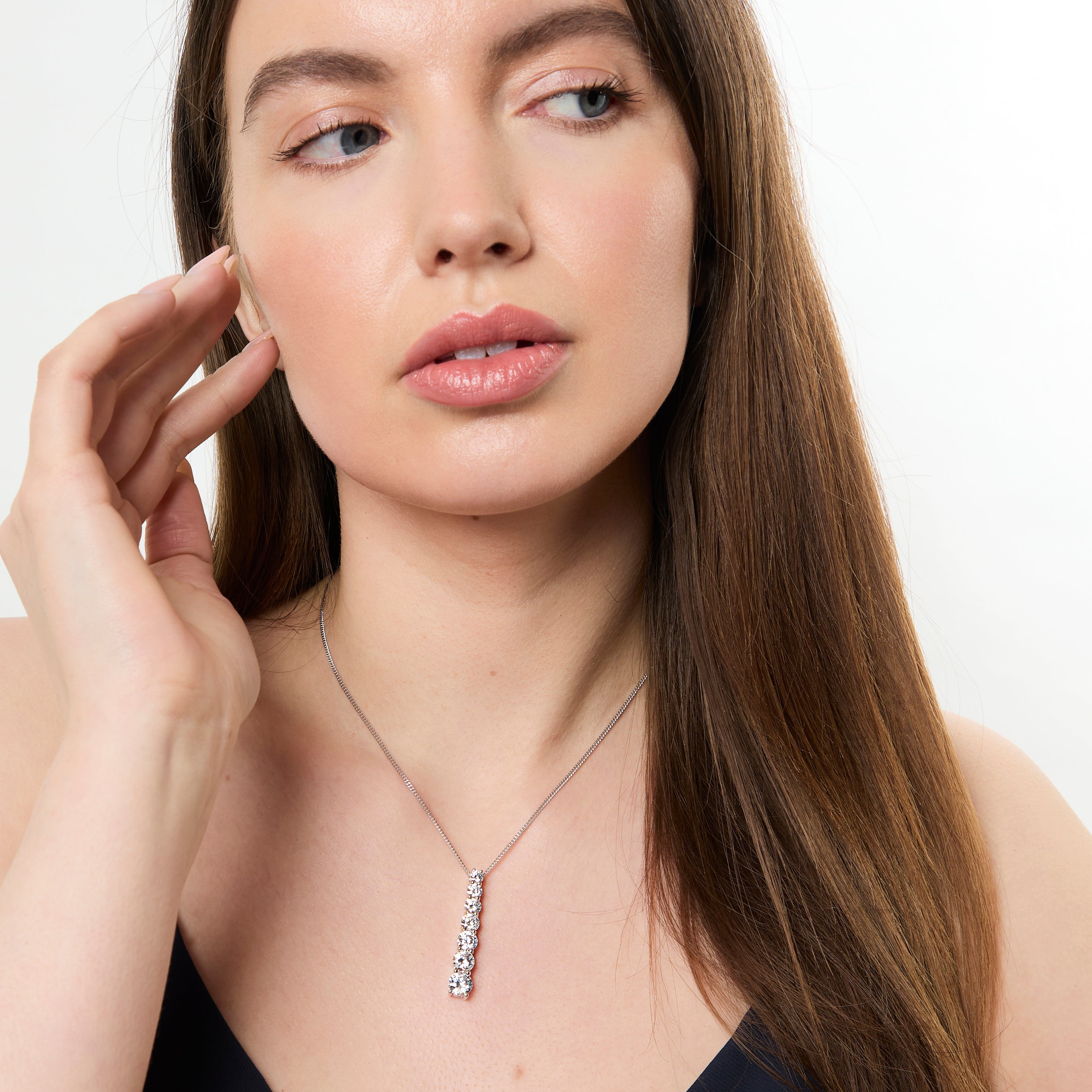 Sterling Silver Pendant With Graduated Cubic Zirconia Stones