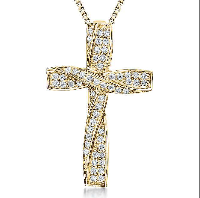 Sterling Silver Cubic Zirconia Crossover Ribbon Cross Necklace