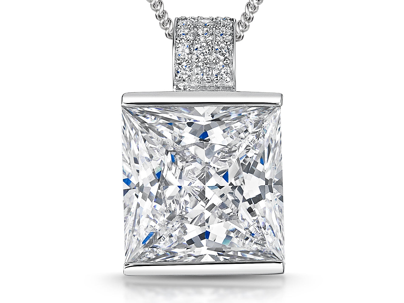 Sterling Silver Large 10ct Square Cubic Zirconia Pendant