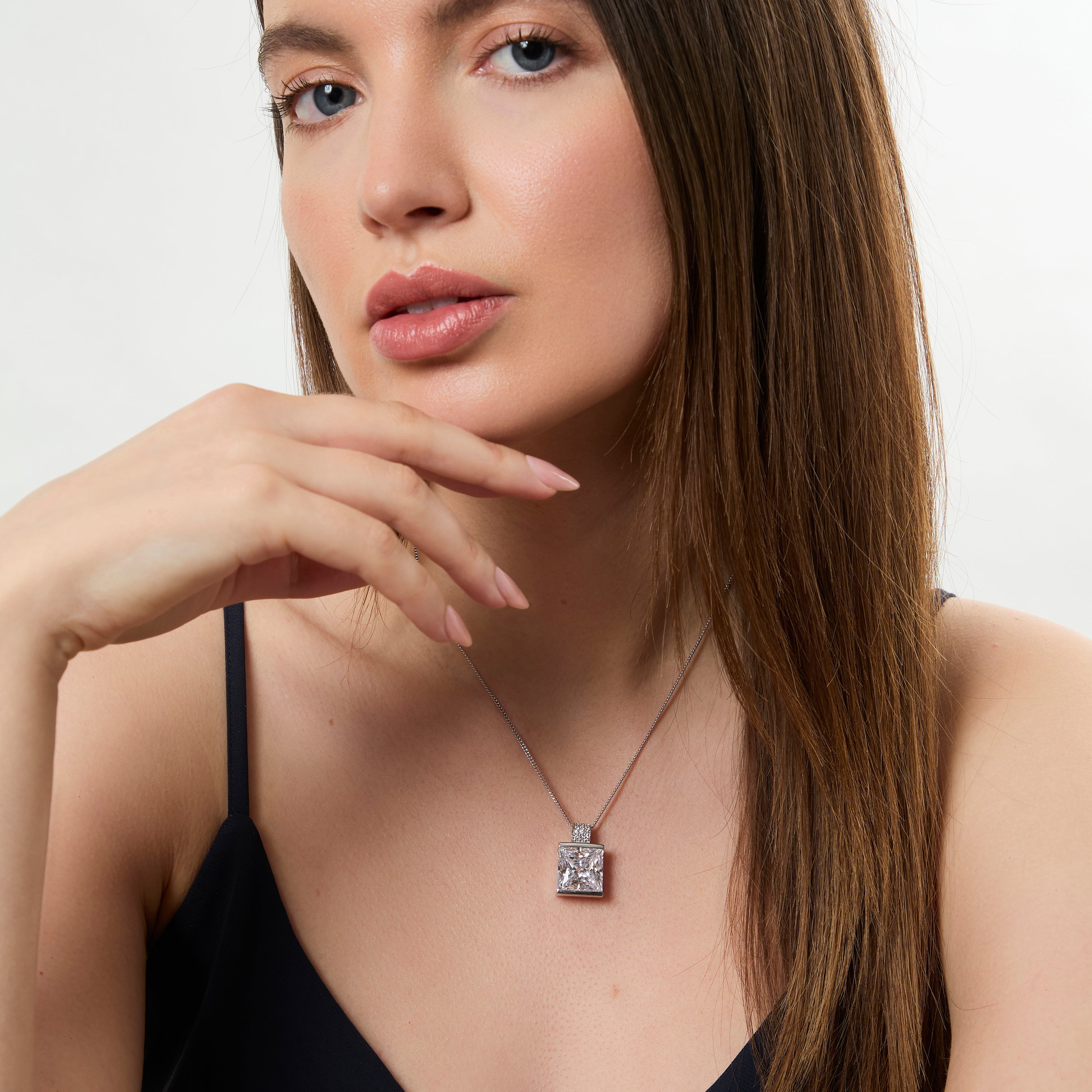 Sterling Silver Large 10ct Square Cubic Zirconia Pendant