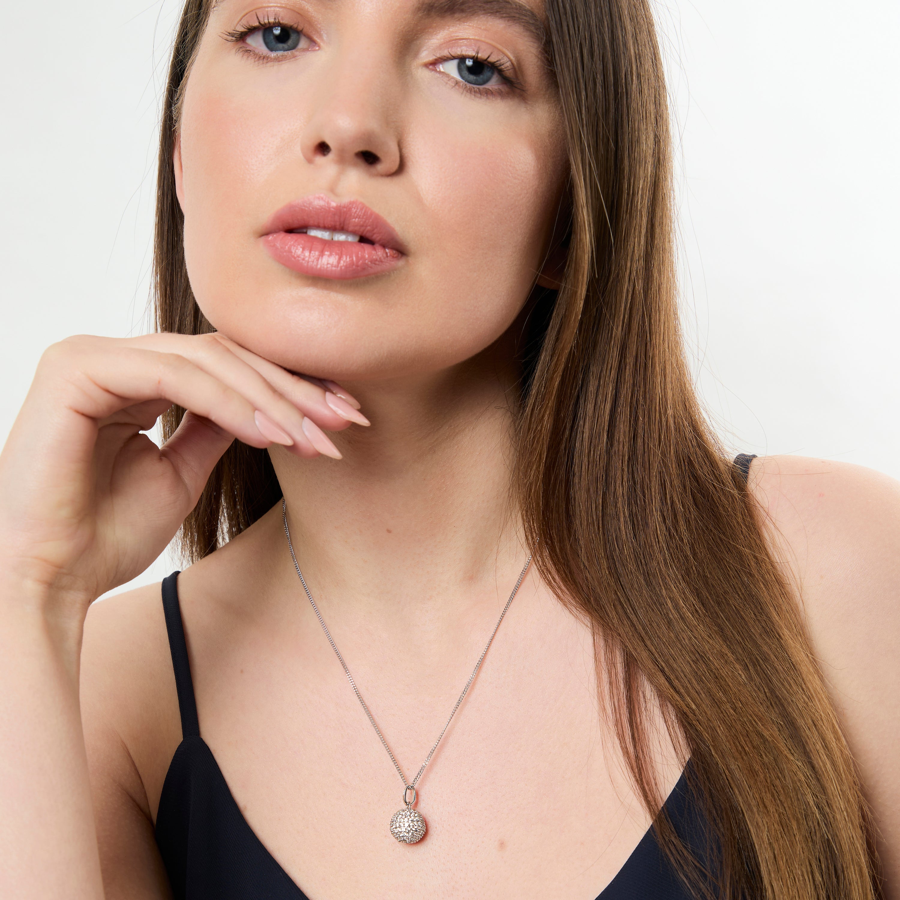 Sterling Silver Pave Disco Ball Pendant