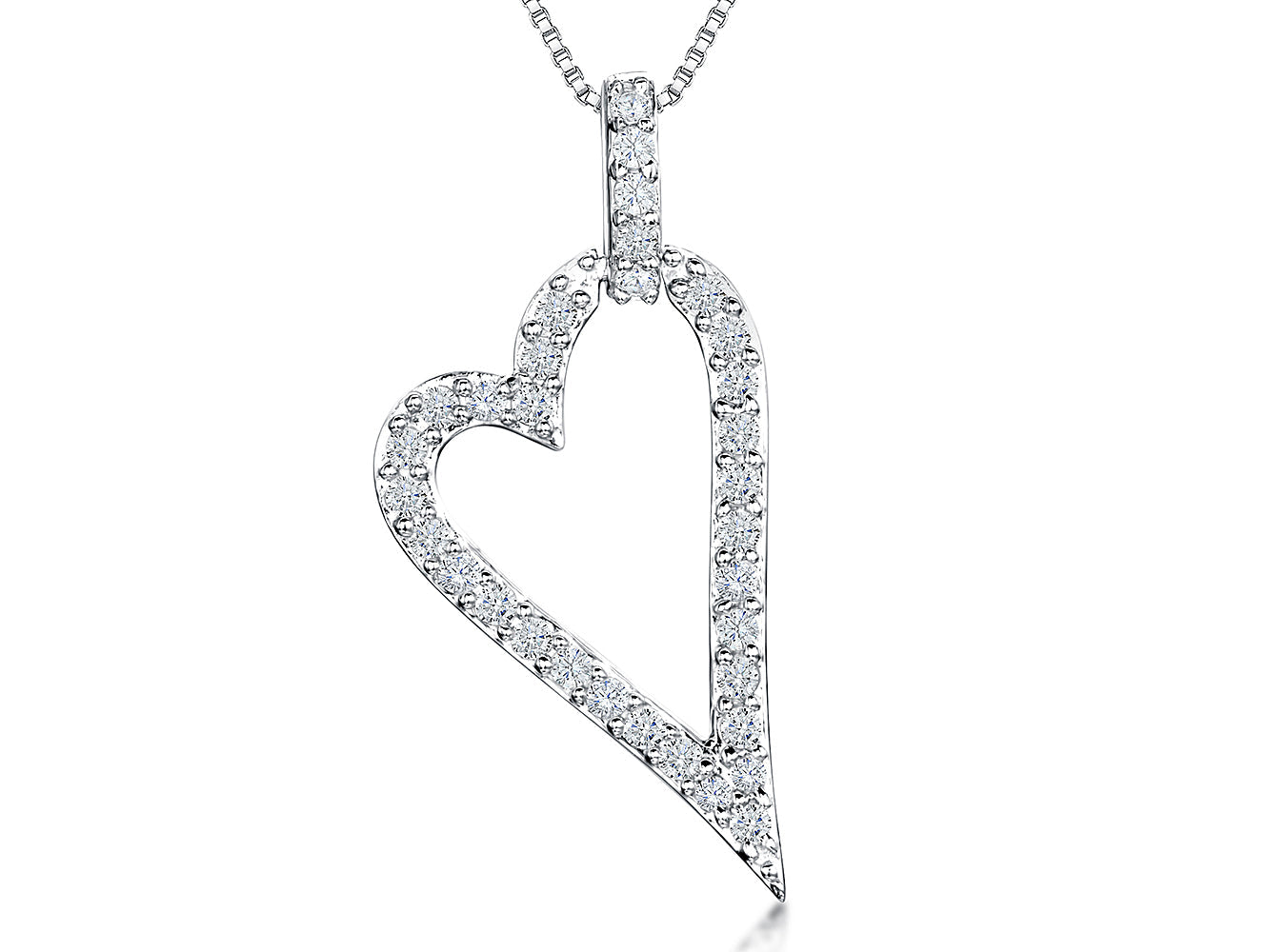 Sterling Silver Offset Heart Pendant Pave Set