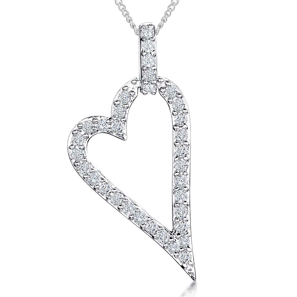 Sterling Silver Offset Heart Pendant Pave Set