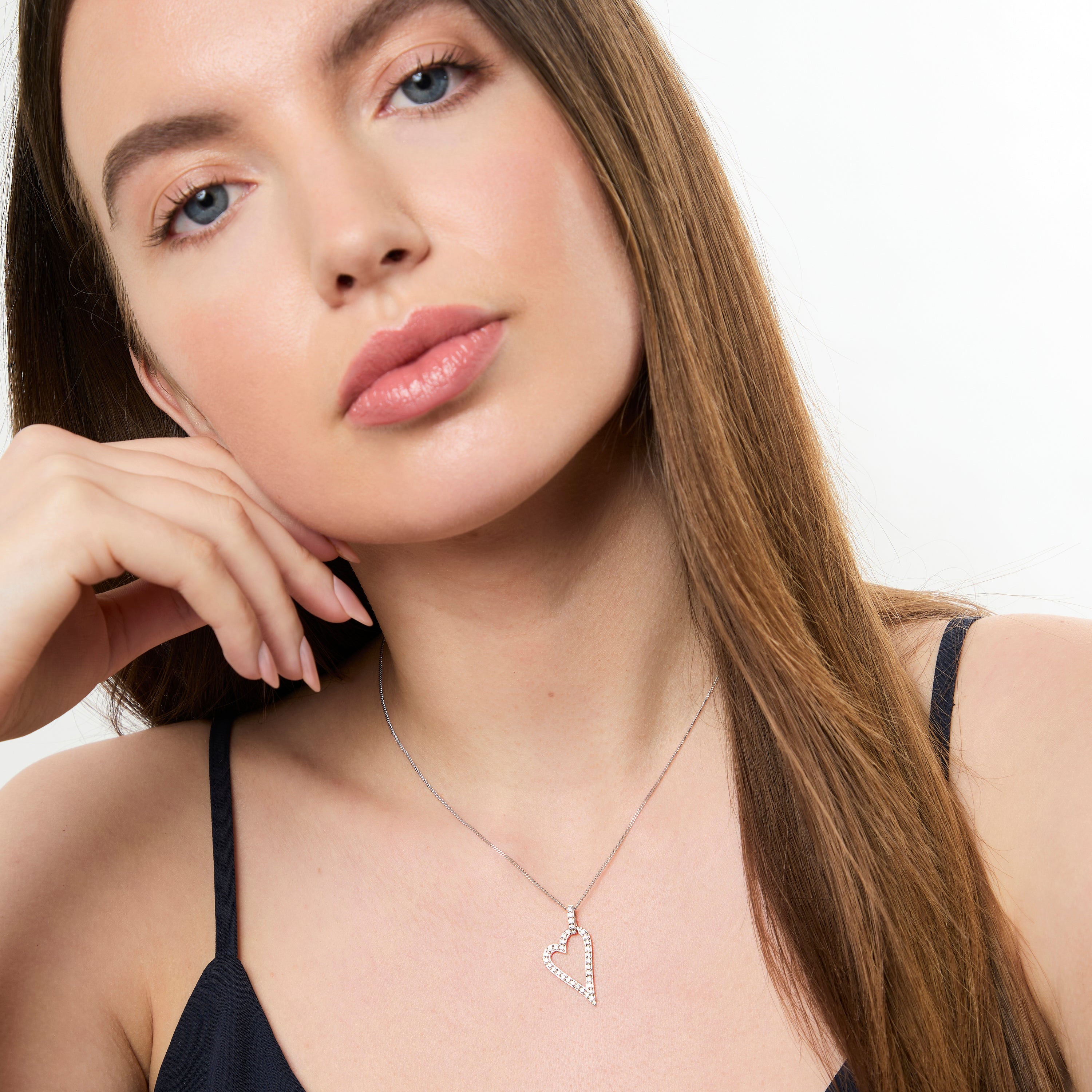 Sterling Silver Offset Heart Pendant Pave Set