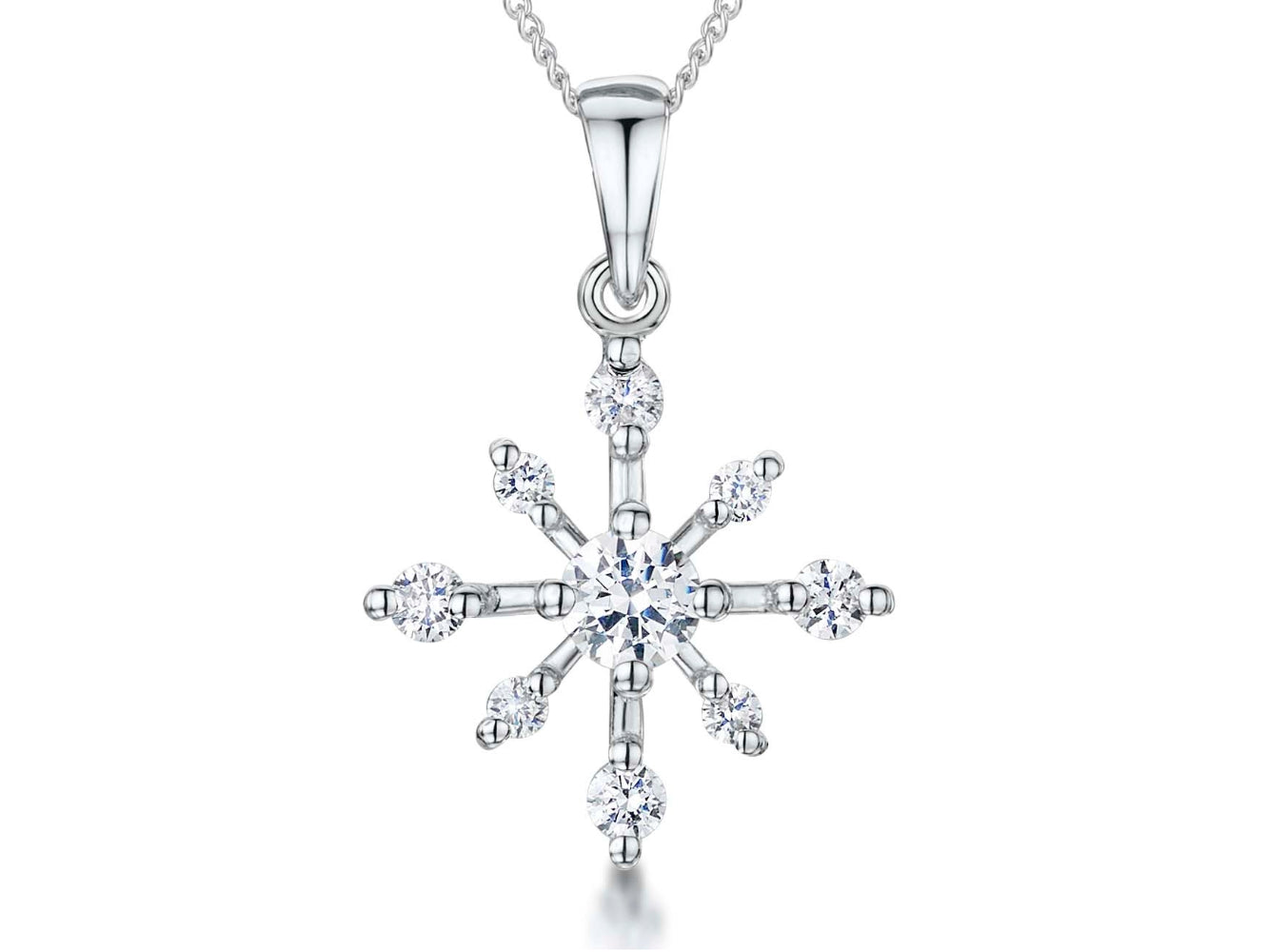 Sterling Silver Spiky Cubic Zirconia Snowflake Pendant