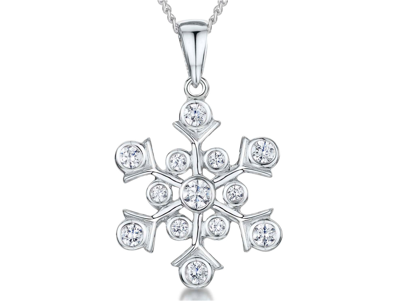 Sterling Silver Rubset Cubic Zirconia Snowflake Pendant