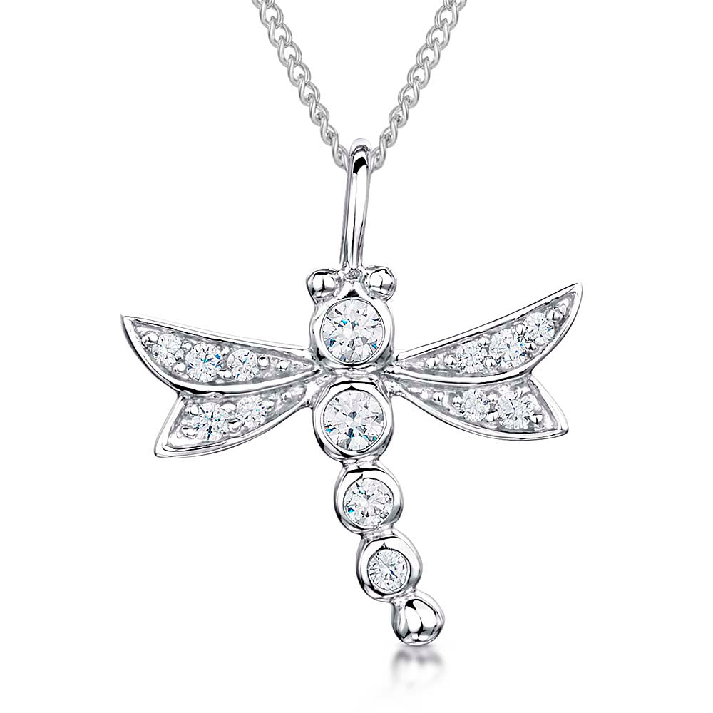 Cubic Zirconia Sterling Silver Dragonfly Necklace