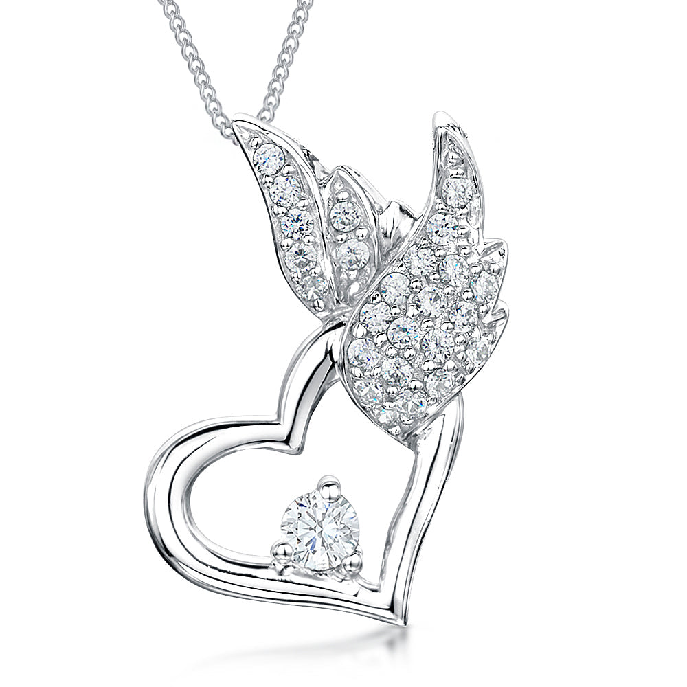 Sterling Silver Heart Wing Pendant