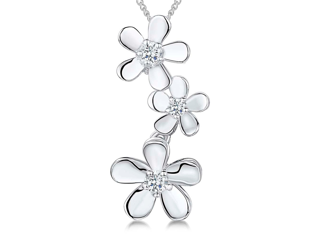 Sterling Silver Three Polished Petals Drop Pendant