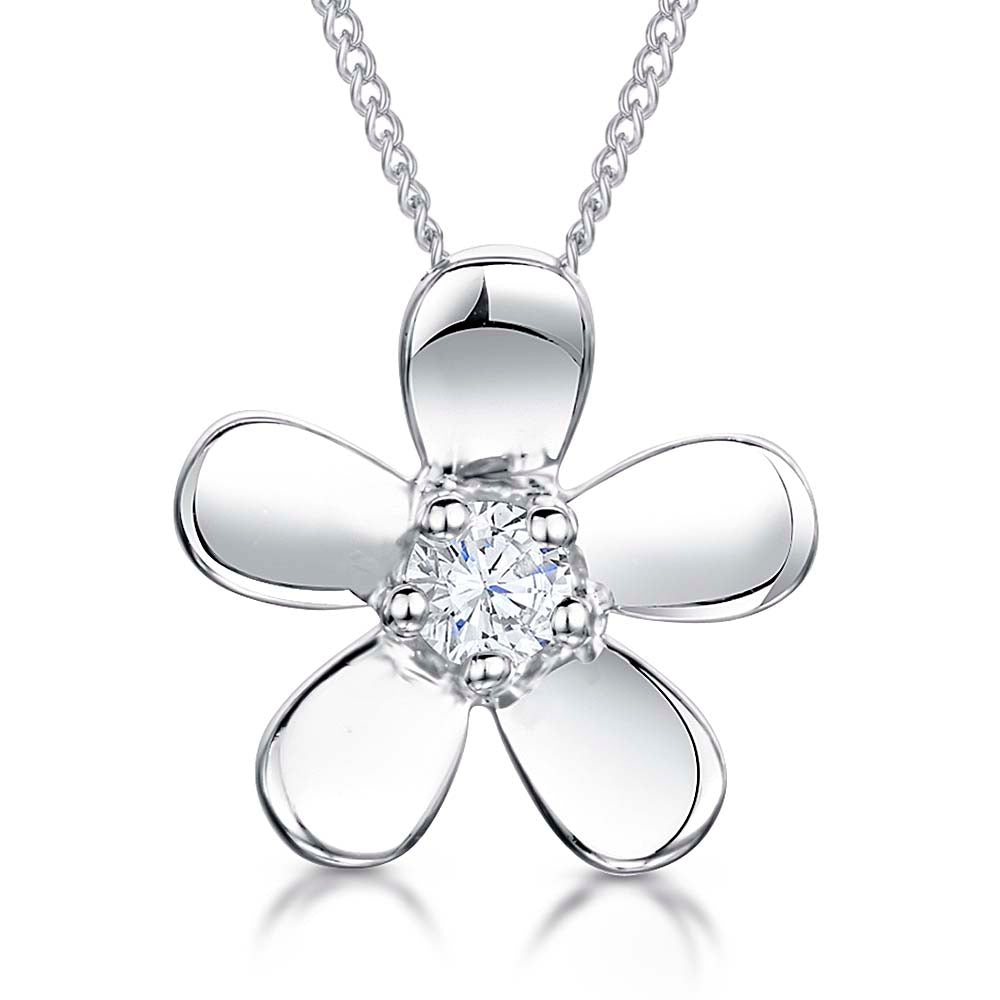 Sterling Silver Cubic Zirconia Centre Flower Pendant