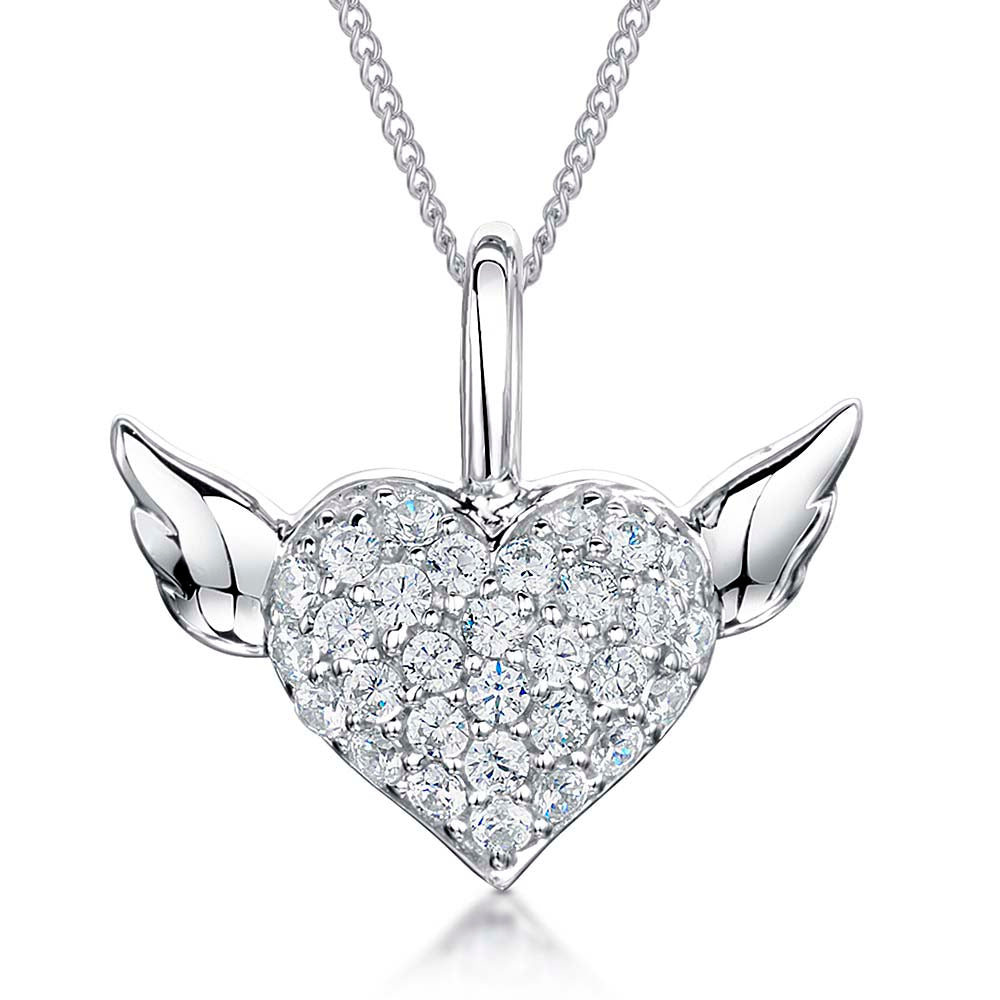 Sterling Silver Silver Wings Heart Pendant