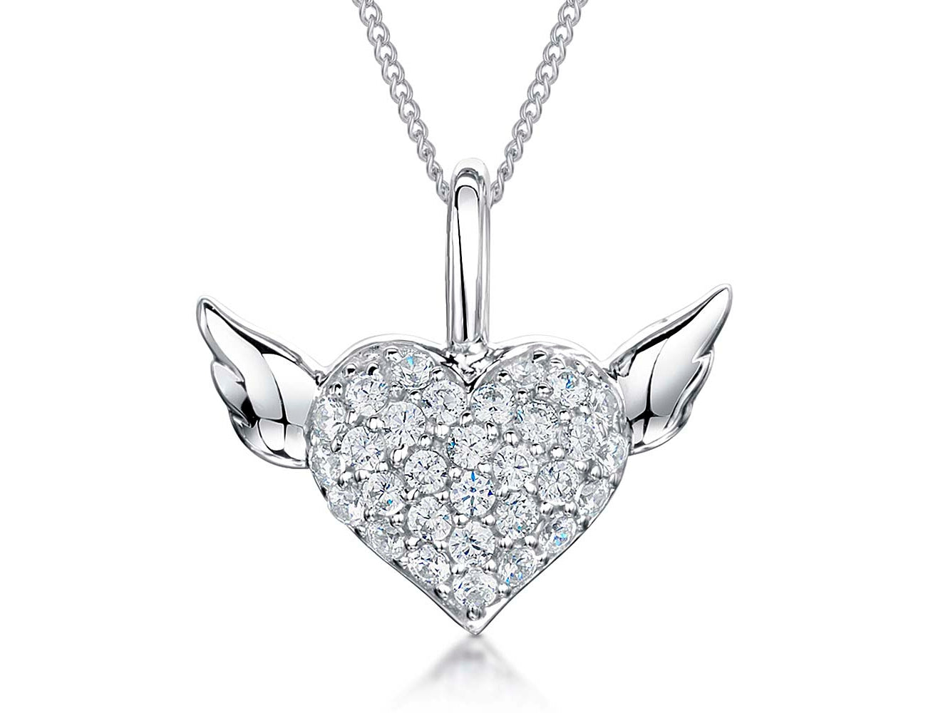 Sterling Silver Silver Wings Heart Pendant