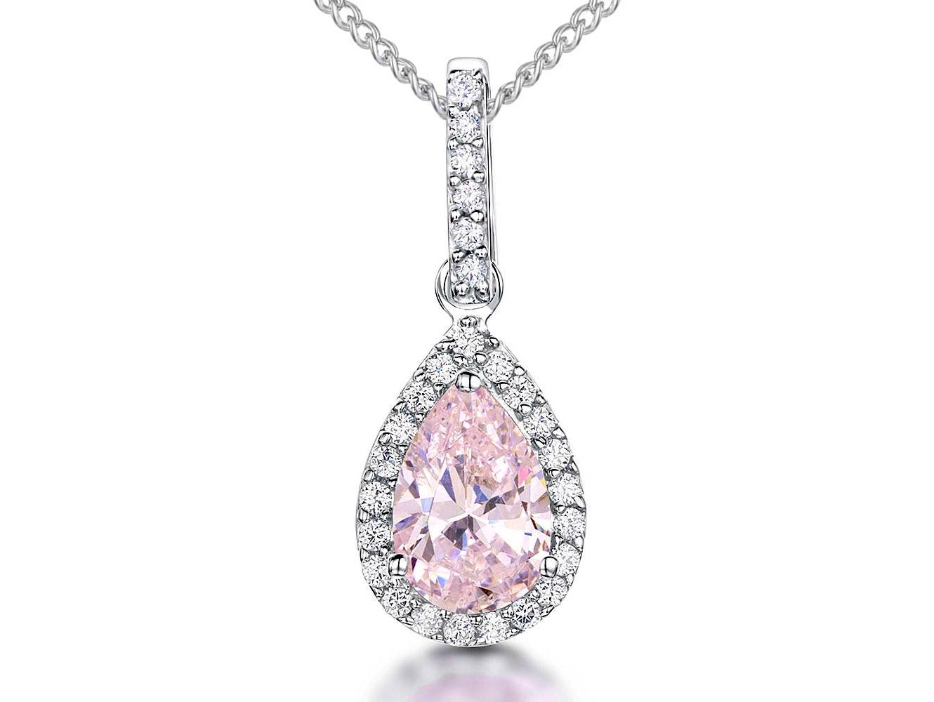 Sterling Silver Light Pink Halo Cubic Zirconia Teardrop Pendant