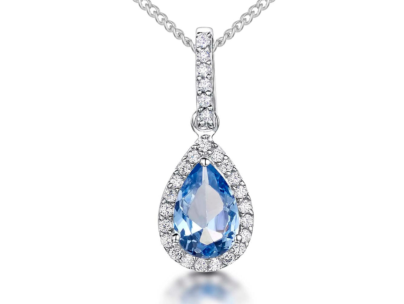 Sterling Silver Blue Topaz Zirconia Teardrop Pendant