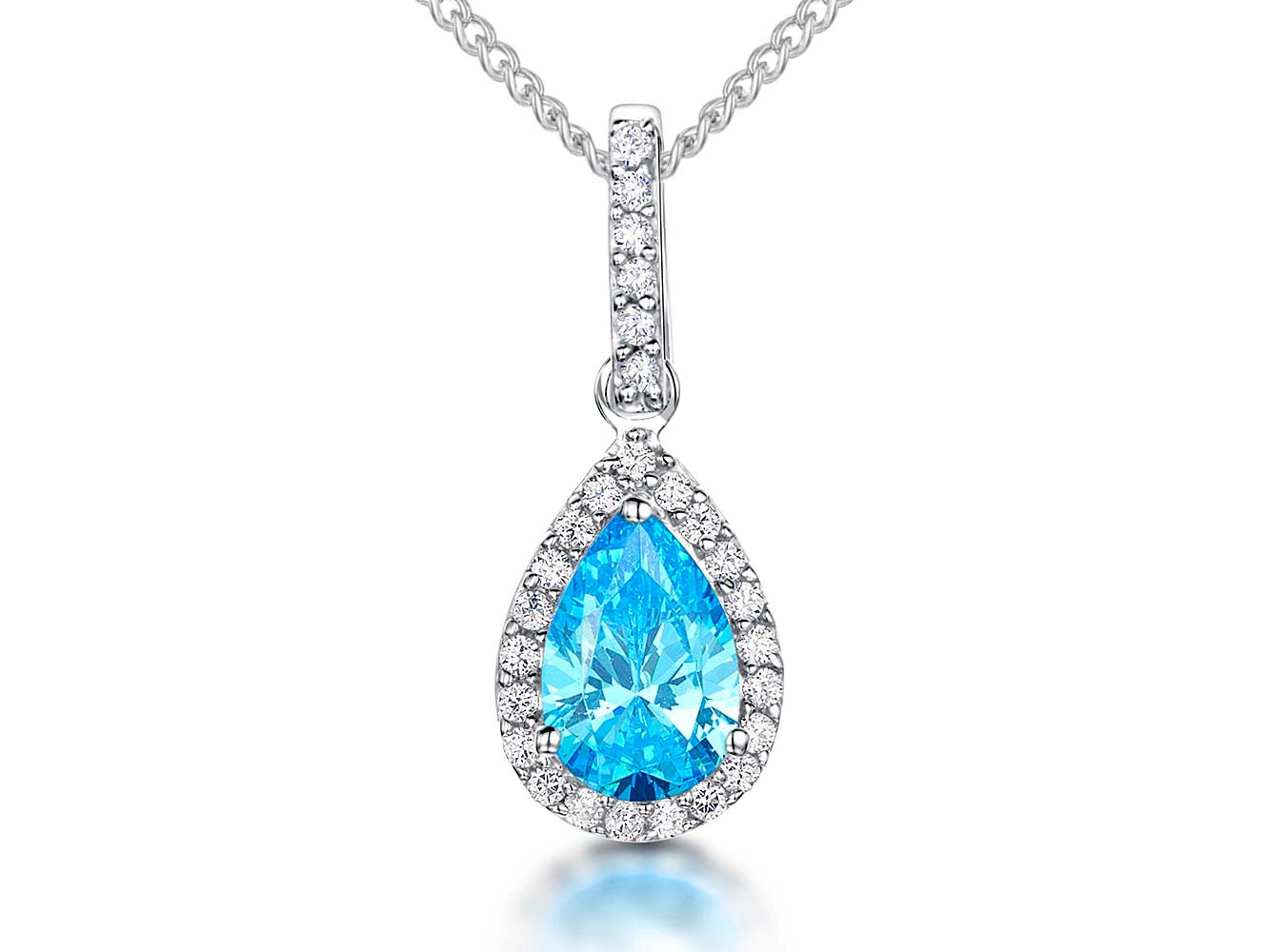 Sterling Silver Ocean Blue Turquoise Zirconia Teardrop Pendant