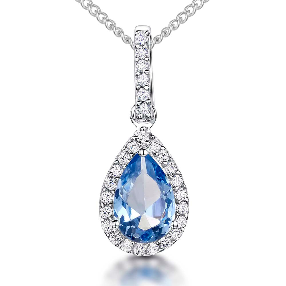 Sterling Silver Blue Topaz Zirconia Teardrop Pendant