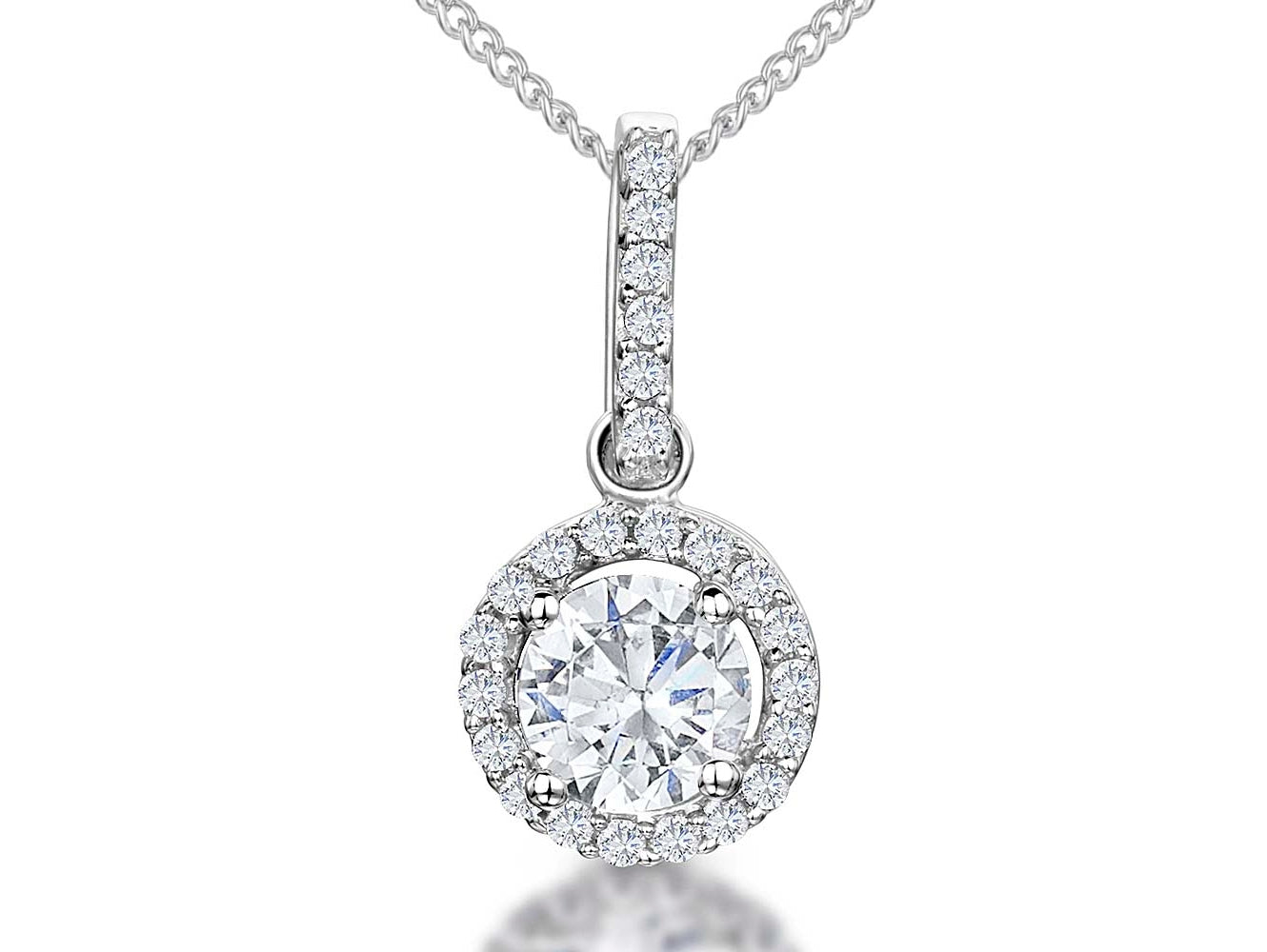 Sterling Silver Round Halo Neckalce With Cubic Zircoia