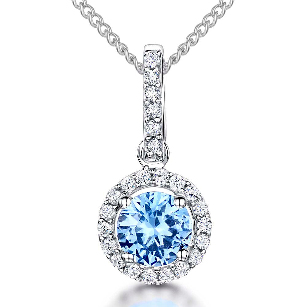Sterling Silver Sky Blue Halo Necklace