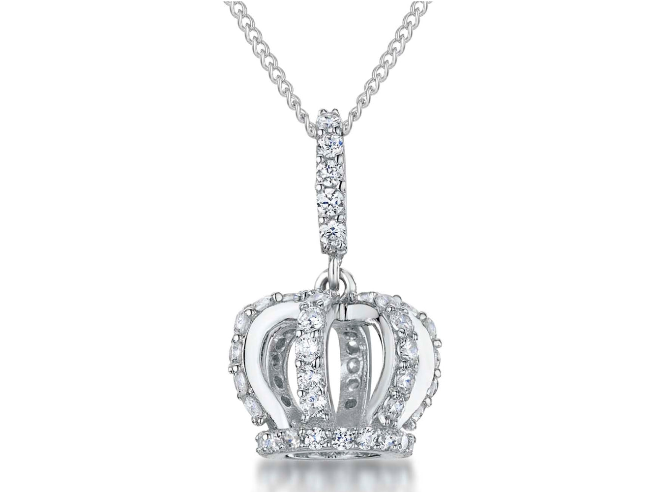 Sterling Silver Crown Pendant With Pave Cubic Zirconias