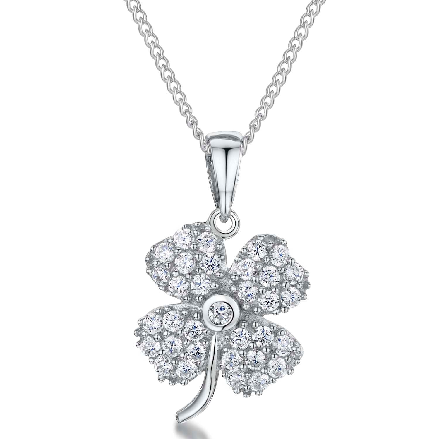 Sterling Silver Four Leaf Clover Set With Cubic Zirconias