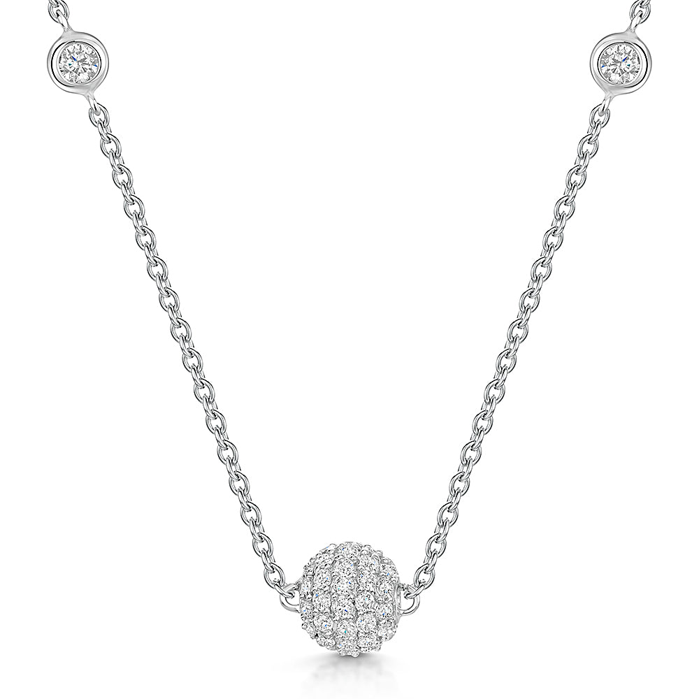 Sterling Silver Disco Ball Necklace With Cubic Zirconia