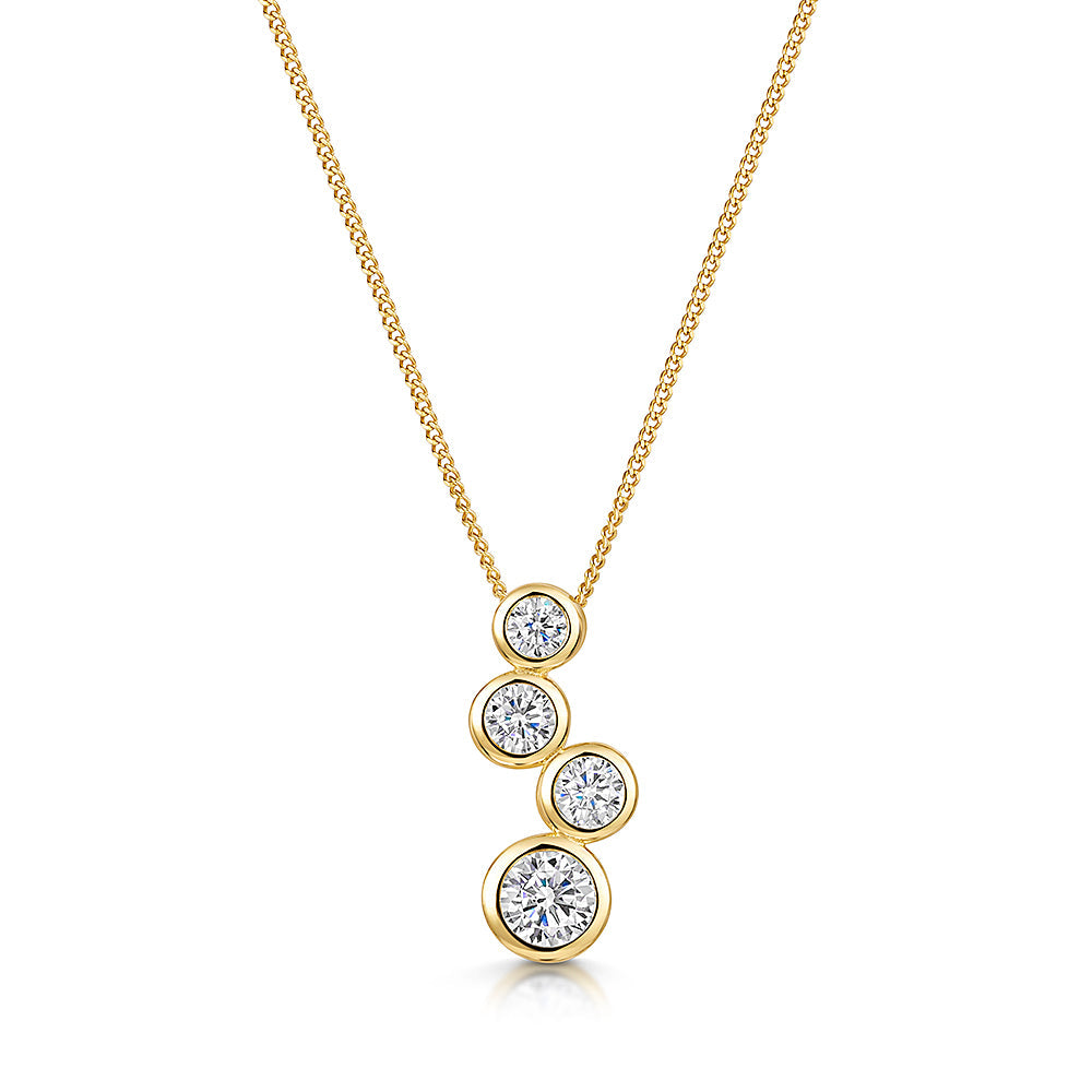 Yellow Gold Four Stone Cubic Zirconia Bubble Drop Pendant