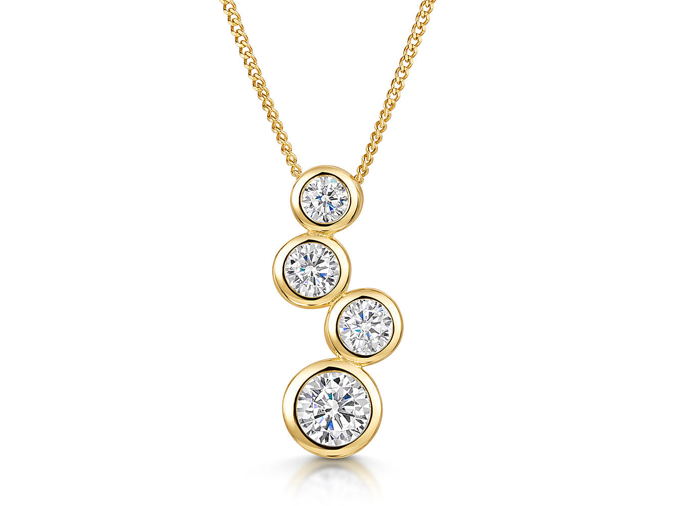 Yellow Gold Four Stone Cubic Zirconia Bubble Drop Pendant