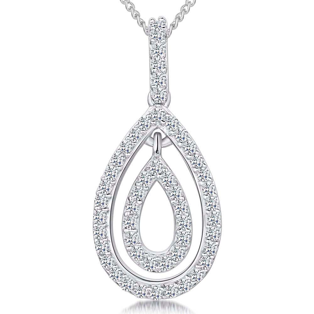 Sterling Silver Teardrop Pendant With Pave Cubic Zirconia