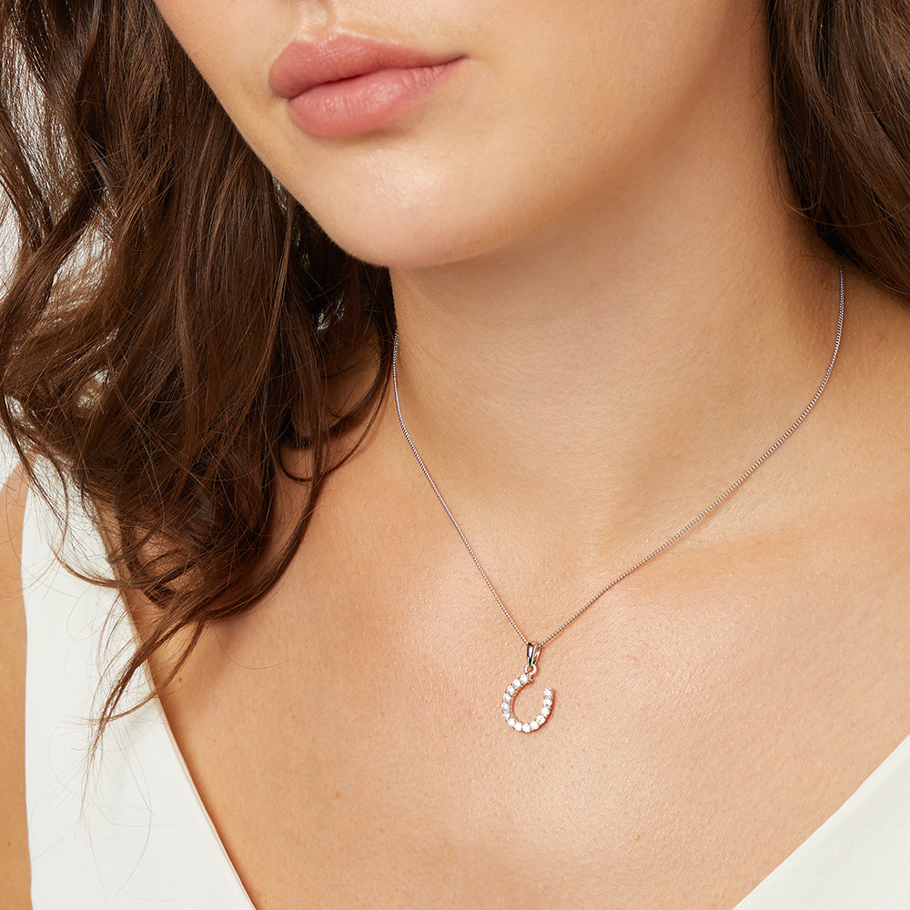 Sterling Silver Offset Cubic Zirconia Horseshoe Pendant