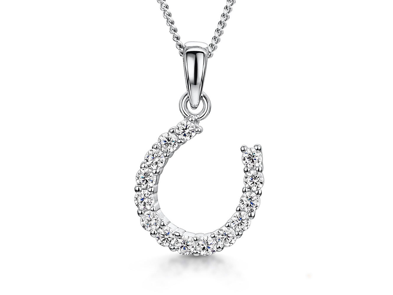 Sterling Silver Offset Cubic Zirconia Horseshoe Pendant