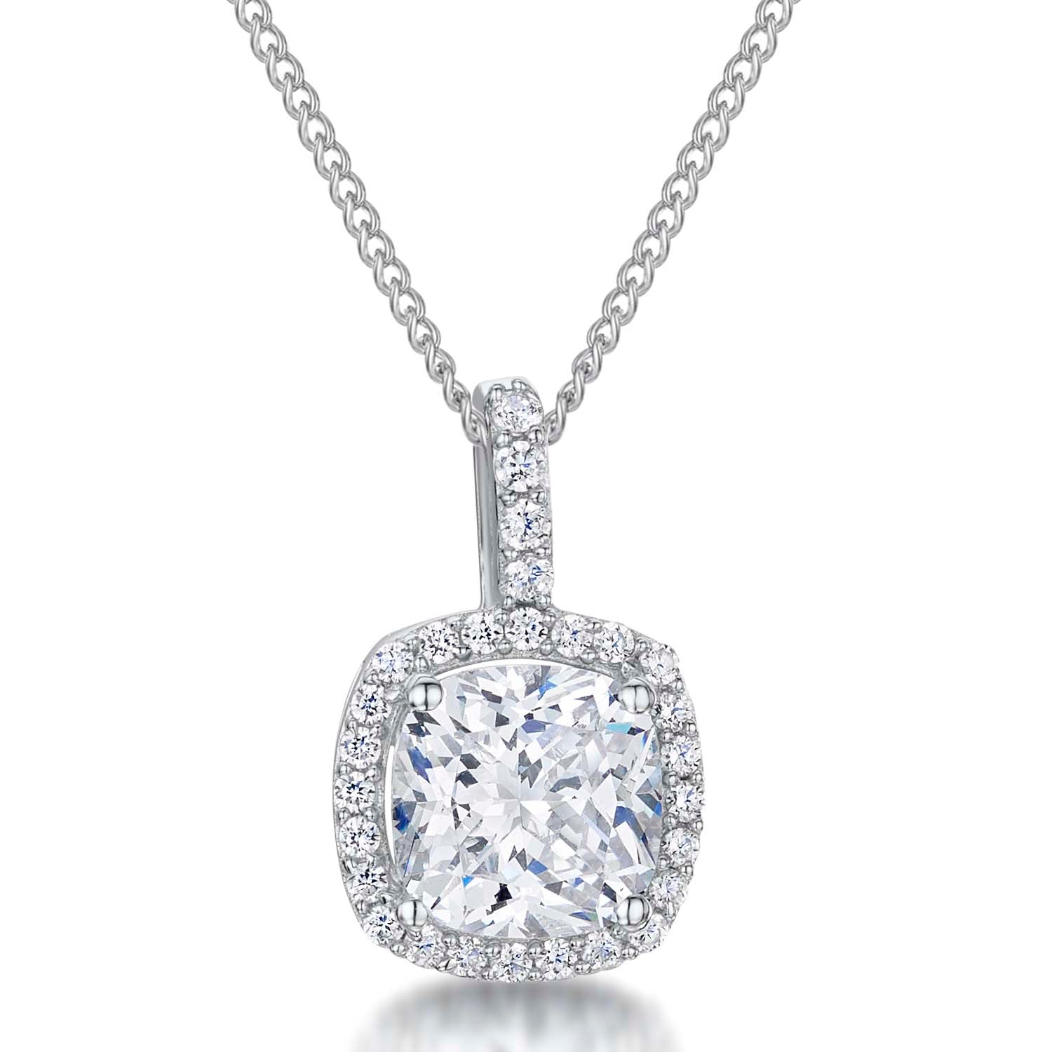 Sterling Silver Halo Cushion Cut Pendant