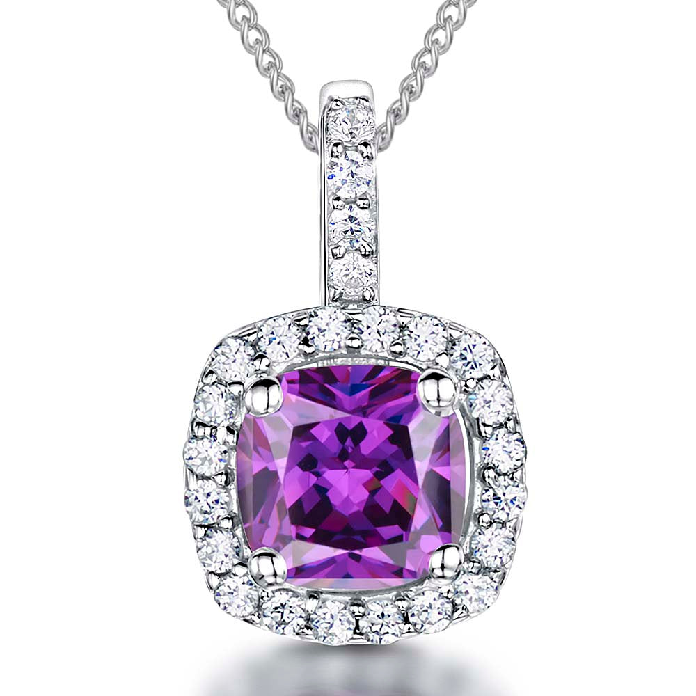 Sterling Silver Halo Cushion Cut Pendant
