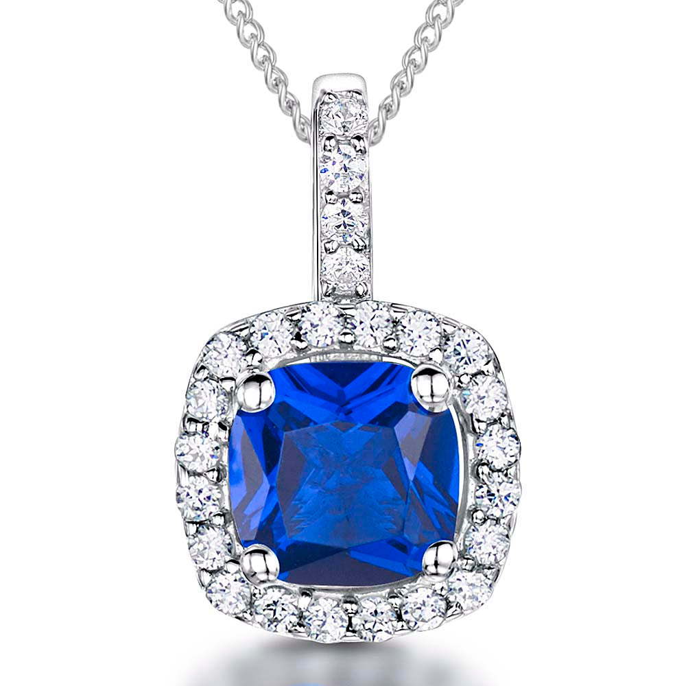 Sterling Silver Halo Cushion Cut Pendant