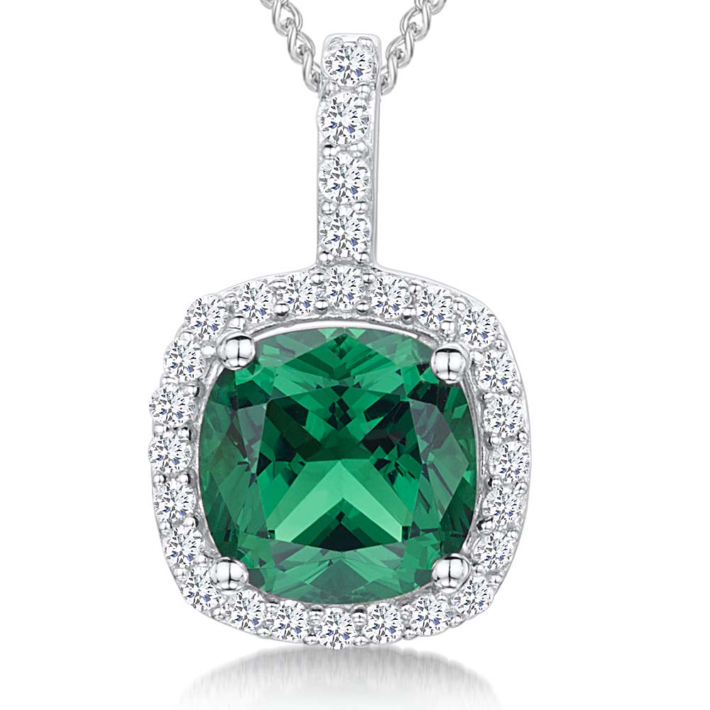 Sterling Silver Halo Cushion Cut Pendant