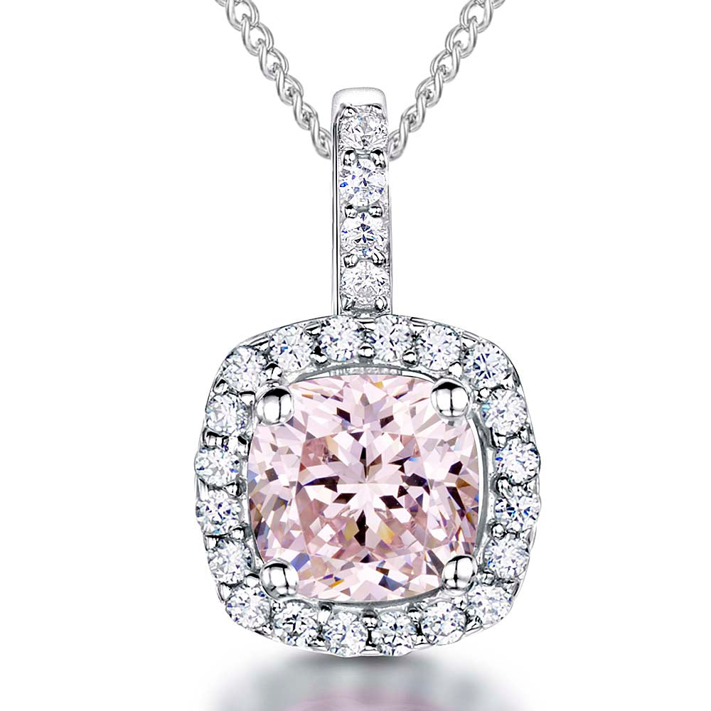 Sterling Silver Halo Cushion Cut Pendant