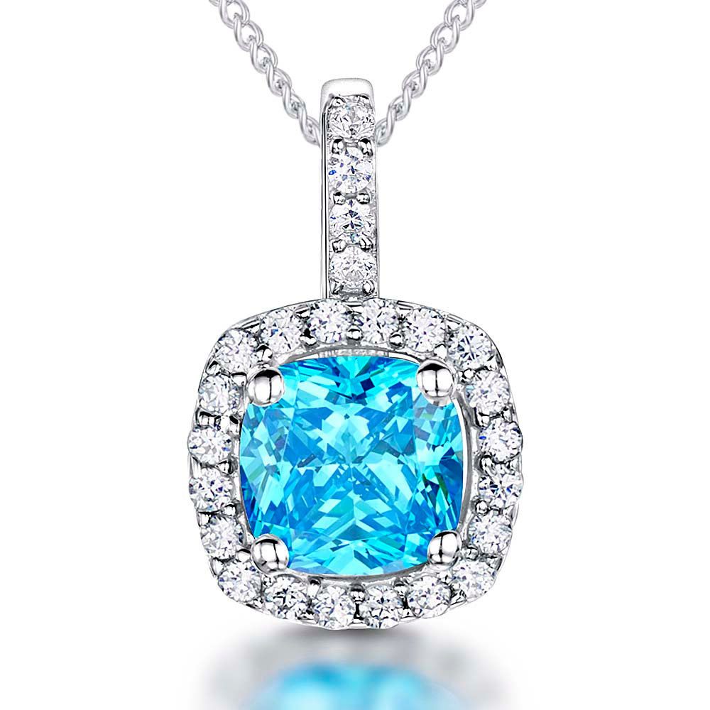 Sterling Silver Halo Cushion Cut Pendant