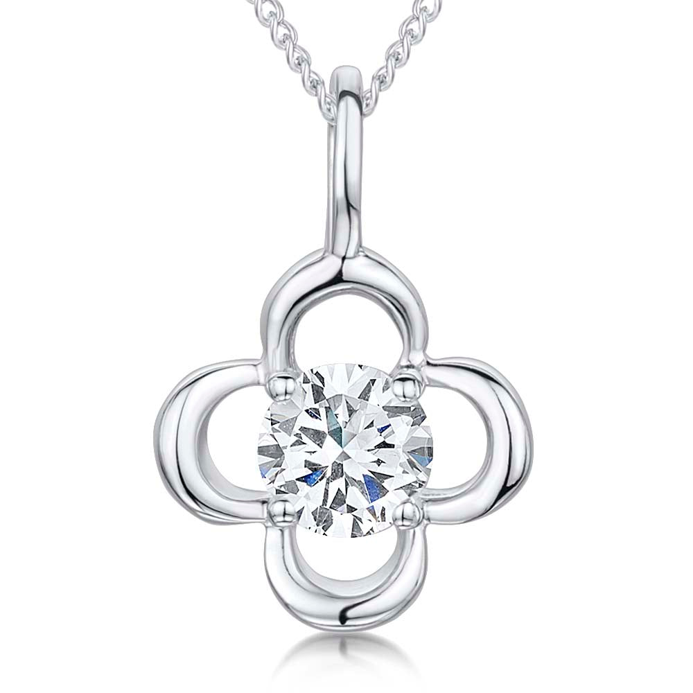 Sterling Silver And White Zirconia Open Flower Pendant