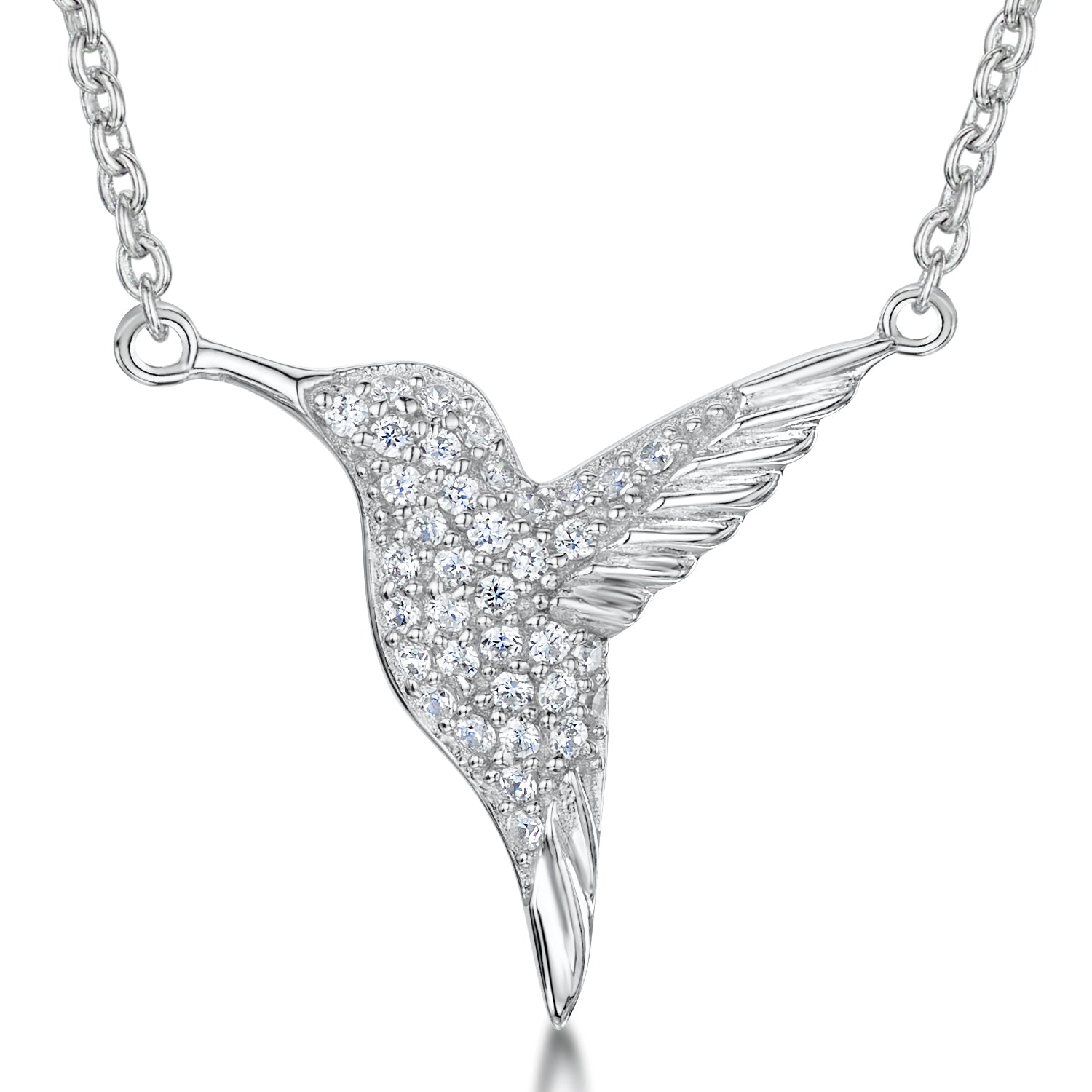 Sterling Silver Pave Set Hummingbird Necklace