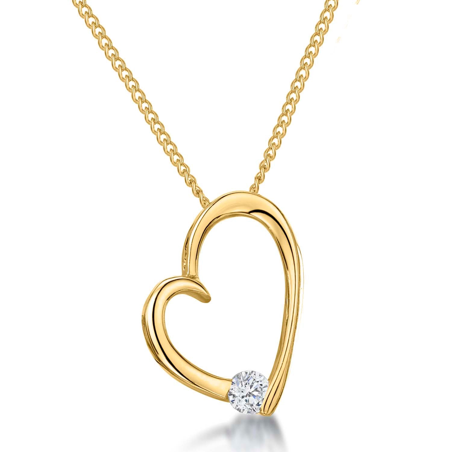 Yellow Gold Open Heart Pendant Set With Small Cubic Zirconia