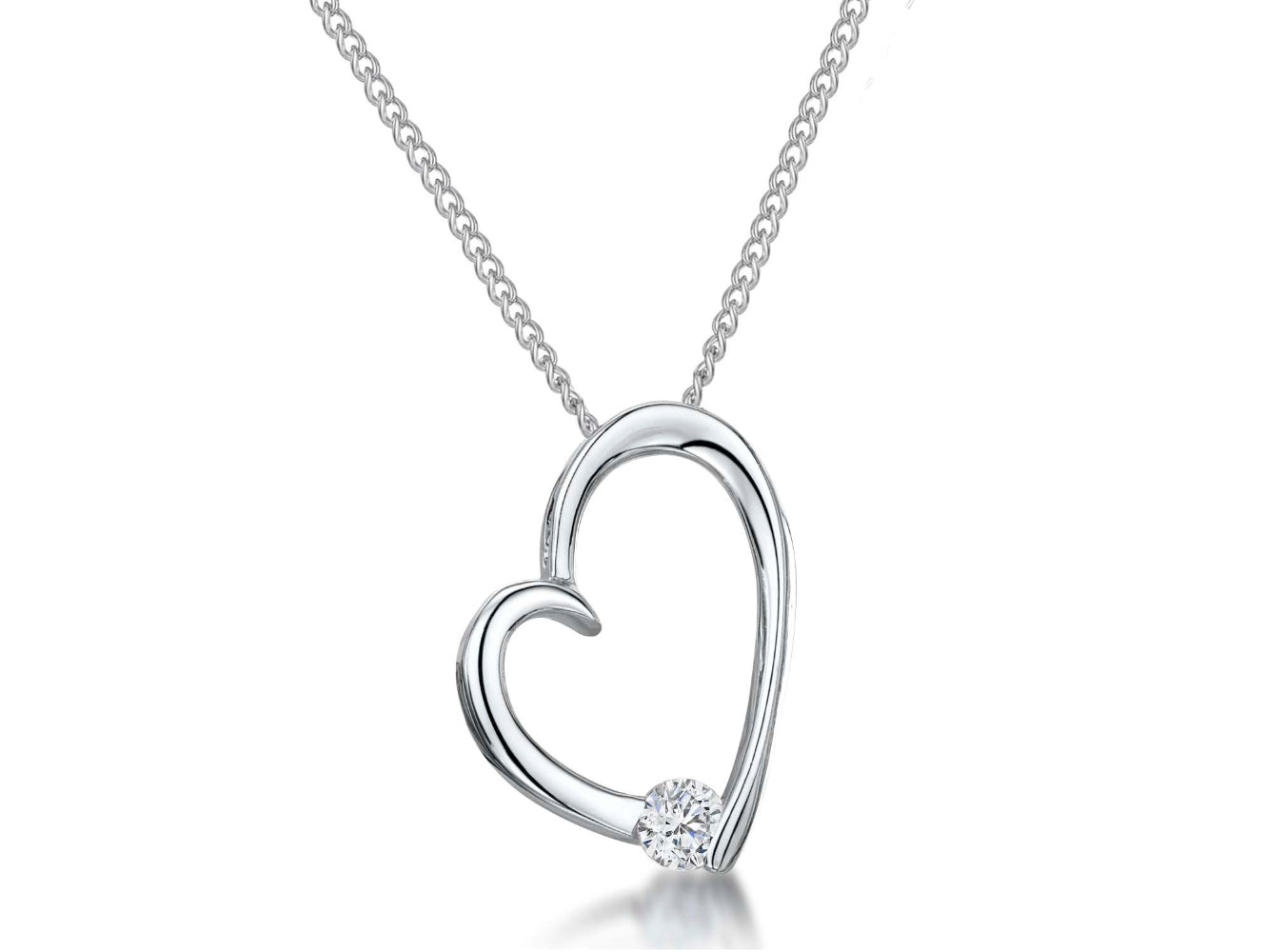 Sterling Silver Small Cubic Zirconia Tipped Heart Pendant
