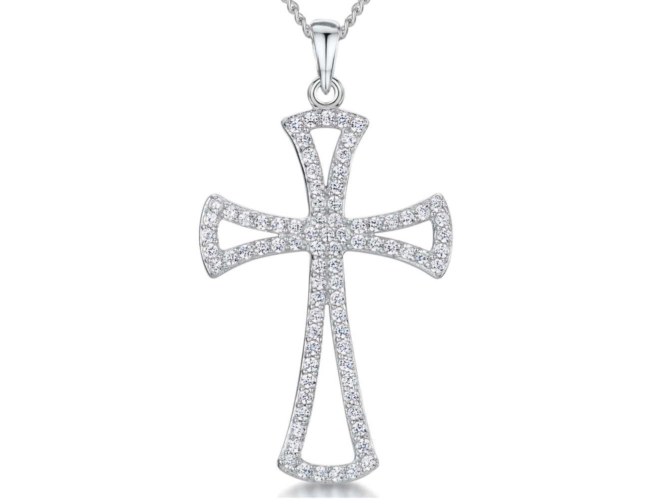 Sterling Silver Cubic Zirconia Open Cross Necklace