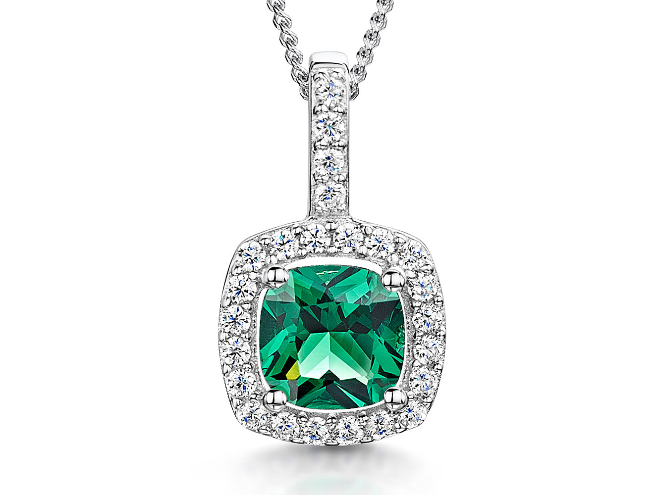 Sterling Silver Emerald Green Halo Pendant